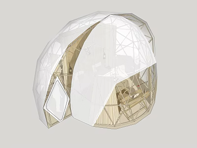 Modern Spherical Hotel Building With Transparent Exterior And Wooden Frame Structure 3d model