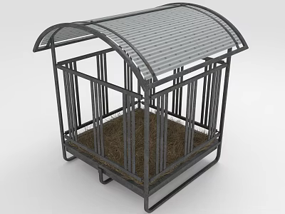 Plant Growing Structure With Metal Frame Curved Roof And Hay Filled Interior 3d model