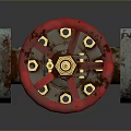 Household Metal Water Valve With Red Wheel And Rusty Surface Design