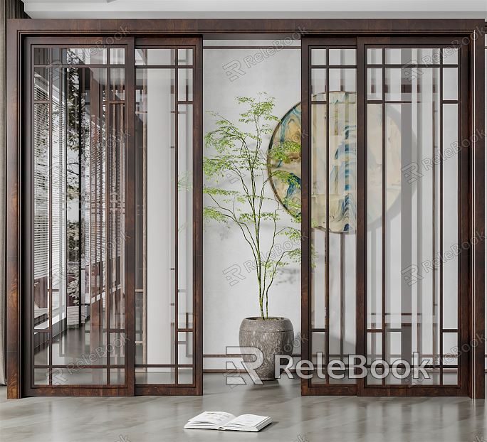 New Chinese style sliding door solid wood glass sliding door model