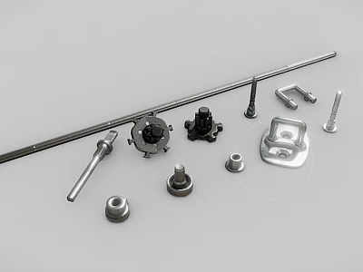 Industrial Equipment Metal Components Including Rods Knobs Washers And Fastening Parts 3d model