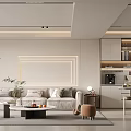 Modern Living Dining Room With Open Design Sofa Coffee Table Plants And Linear Lighting 3d model