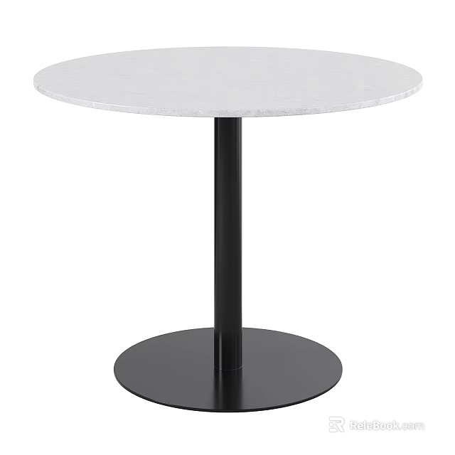 Round White Marble Coffee Table With Black Column And Circular Base 3d model 