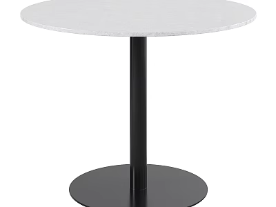Round White Marble Coffee Table With Black Column And Circular Base 3d model