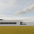 Modern Detached Villa Featuring White Exterior Large Windows Green Lawn And Blue Sky