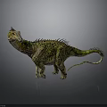 Green Spotted Dinosaur With Spiked Back And Horned Head Standing On Gray Background