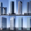 Modern High Rise Office Buildings With Glass Curtain Walls From Various Angles