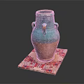 Turquoise Ceramic Vase With Decorative Handles Placed On Patterned Mat Base 3d model