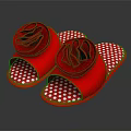 Red Slippers With Rose Decoration And Red White Polka Dot Sole