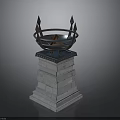 Decorative Layered Stone Pedestal Featuring Circular Top with Spikes and Orange Elements