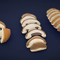 3D Rendered Vegetable Mushrooms Whole and Sliced Arranged on Dark Blue Background