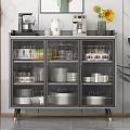 Modern Grey Sideboard With Glass Doors Kitchen Storage Appliances And Sunflower Decor
