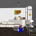 Modern Living Room Interior With White Sofa Glass Coffee Table And Decorative Artworks