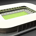 Modern Football Stadium With Green Pitch White Tiered Seats And Goalposts