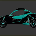 Turquoise And Black Off Road UTV With Open Cabin Large Tires And Sporty Design
