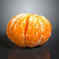 Fresh Ripe Peeled Tangerine With White Pith On Black Reflective Surface