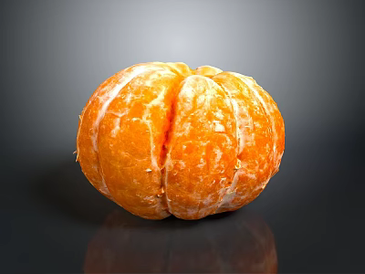 Fresh Ripe Peeled Tangerine With White Pith On Black Reflective Surface 3d model