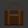 Brown Leather Handbag with Top Handle and Straps Featuring Gray Stripe Design