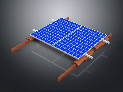 Blue Solar Panels Mounted on Brown Support Brackets with Metal Frames 3d model
