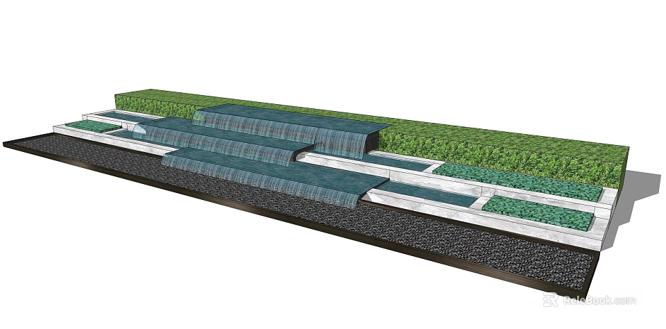 Garden Feature With Stepped Water Features Lush Green Plants And Layered Structure 3d model 