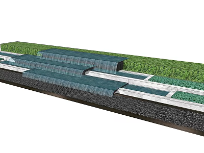 Garden Feature With Stepped Water Features Lush Green Plants And Layered Structure 3d model