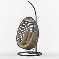 Egg Shaped Woven Rattan Hanging Chair With Beige Cushion And Black Metal Stand