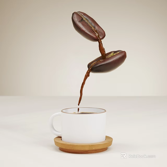 Fresh Coffee Beans Pouring Into White Ceramic Cup For Morning Brew 3d model 