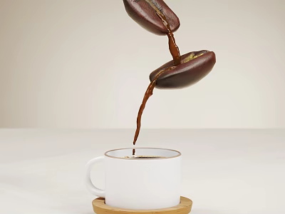 Fresh Coffee Beans Pouring Into White Ceramic Cup For Morning Brew 3d model