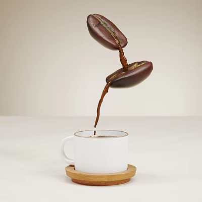 Fresh Coffee Beans Pouring Into White Ceramic Cup For Morning Brew 3d model