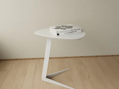 White Side Table with Round Top Z-Shaped Base and Stacked Books 3d model