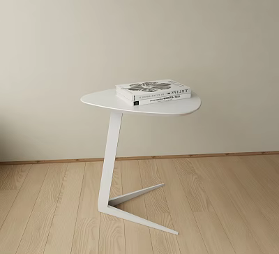 White Side Table with Round Top Z-Shaped Base and Stacked Books 3d model