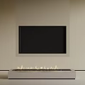 Modern Fireplace With Black Frame Gray Base And Burning Flames On Beige Wall 3d model