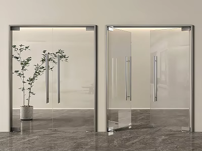 Modern Double Glass Doors Interior With Sleek Metal Handles And Design 3d model