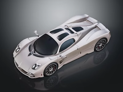 Silver Supercar with Streamlined Body Aerodynamic Design Large Wheels and Rear Spoiler 3d model