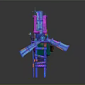 Colorful Cartoon Scene Featuring Playful Tower Windmill Blades Stairs And Platforms