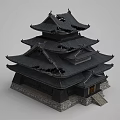 Ancient Architecture Tower With Multiple Tiered Roofs Stone Base And Wooden Door