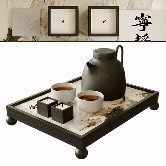 New Chinese Tea Set Ornaments Teapot Tea Zen Tea Set Candle Tea Table 3d model