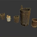 Rustic Wooden Buckets With Different Sizes For Household Use And Decor 3d model