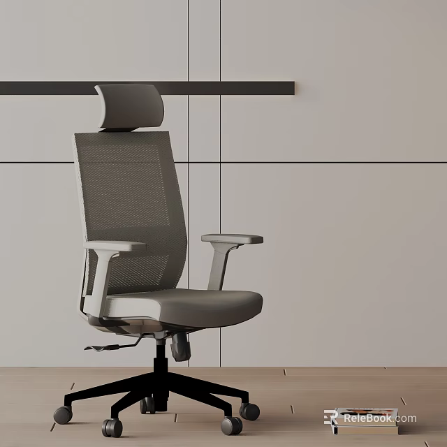 Modern Gray Office Chair With Mesh Back Adjustable Armrests And Swivel Base 3d model 
