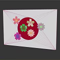 Decorative White Card With Red Circle And Pink White Cherry Blossoms Design