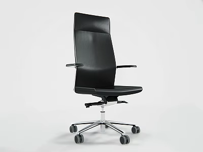 Black Leather Office Chair With High Back Armrests Silver Metal Base Wheels 3d model