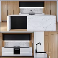Modern Kitchen Interior With Wooden Cabinets Marble Island And Black Countertop