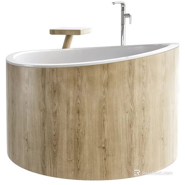 Modern Wooden Bathtub Design With Sleek Faucet And Side Table Feature 3d model 