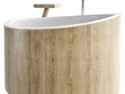 Modern Wooden Bathtub Design With Sleek Faucet And Side Table Feature 3d model
