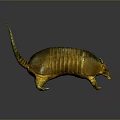 Golden Armadillo 3D Render With Shiny Metallic Shell On Dark Reflective Surface