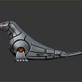 Mechanical Seal Robot Character With Silver Metal Body Red Glowing Eyes And Winged Fins