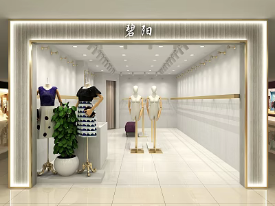 Modern Clothing Store Interior With Mannequins Clothing Display And Green Plant 3d model