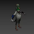 Green Headed Pigeon Game Animated Character With Hat Goggles Pearl Necklace And Pendant