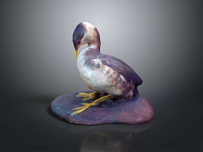 Purple and White Duck Sculpture Standing With Bowing Head On Purple Stone Base 3d model