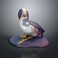 Purple and White Duck Sculpture Standing With Bowing Head On Purple Stone Base